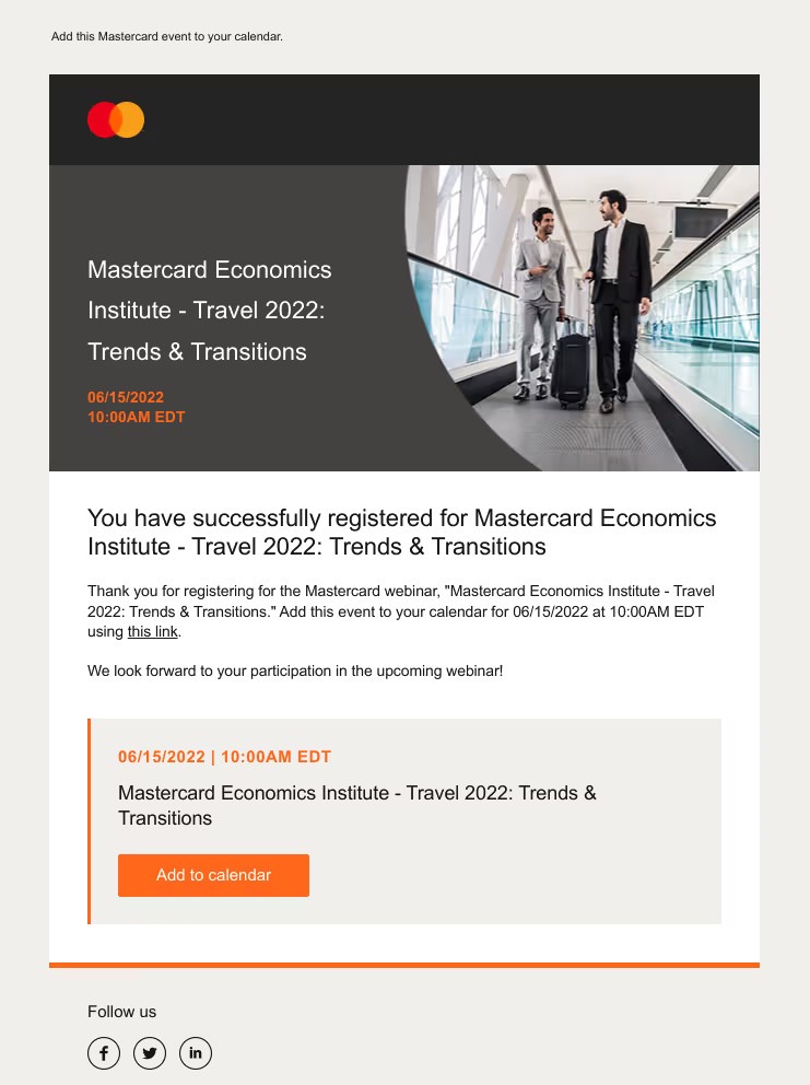 Fully branded webinar email: confirmation, reminder, follow-up, and on-demand emails rendered in the customer's brand